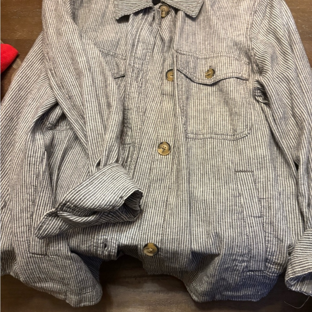 Pinstripe Button-Up Shirt Jacket